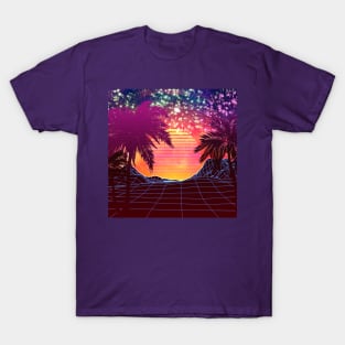 Retro fireworks over beach design T-Shirt